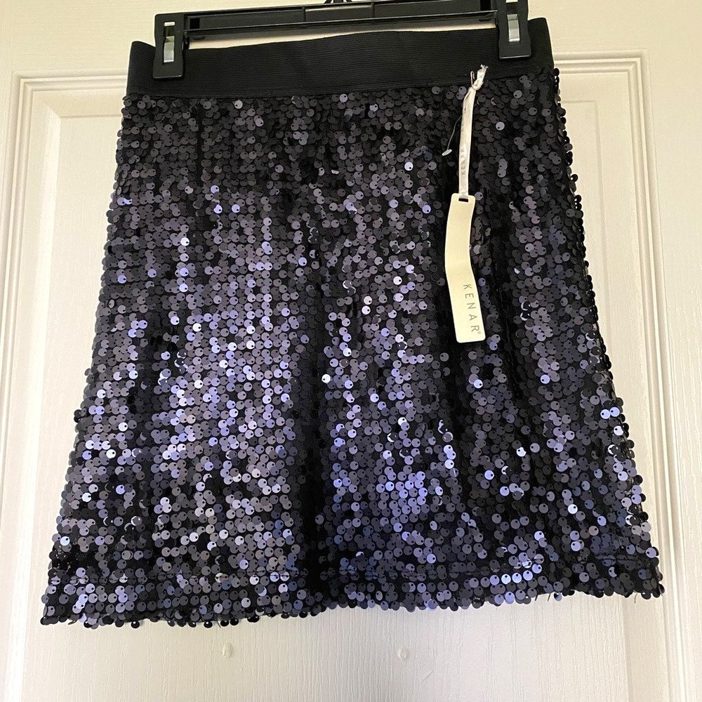 NWT Kenar Black Sequin Lined Skirt Size S